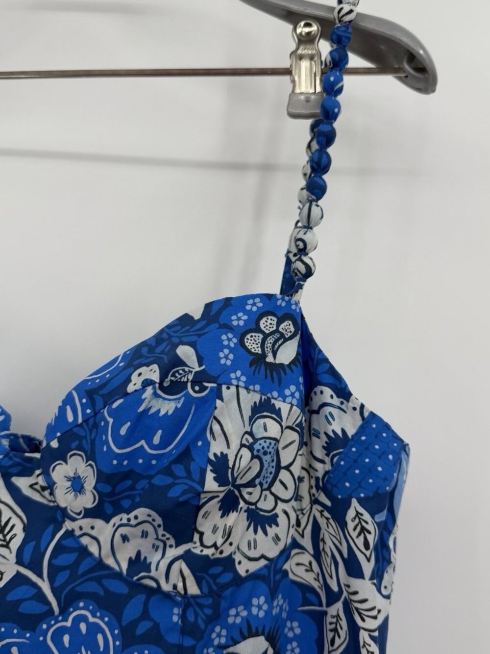 Farm Rio Full of Flowers Blue Midi Dress size M Medium Sleeveless Tiered Bustier - Picture 7 of 16
